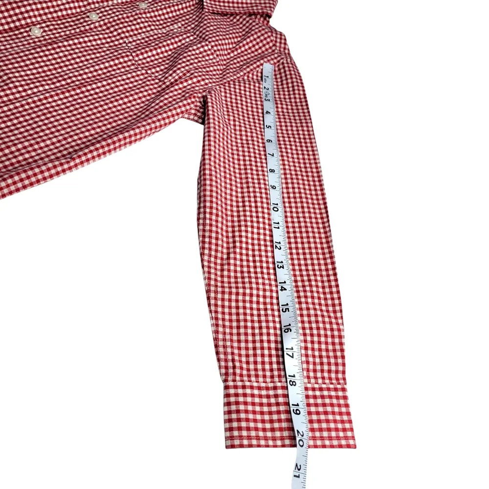 Gymboree Boy’s Red White Gingham Button Down Long Sleeve Shirt Size 10-12 Collar